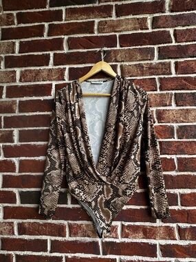 ZARA Trafaluc Brown & Cream Snake-Print Bodysuit